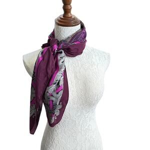 Adrienne Vittadini Silk Paisley Scarf Square 32x32 Burgundy Boho Cottagecore